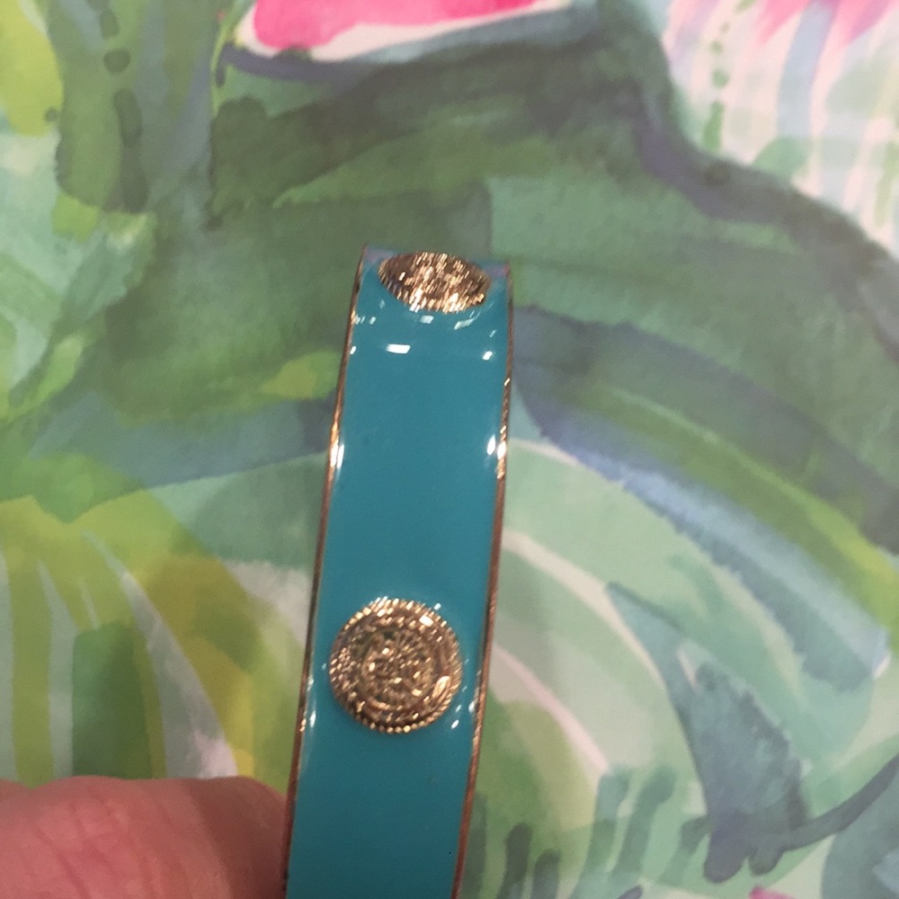 Hinged gold and teal bracelet - Picture 1 of 2